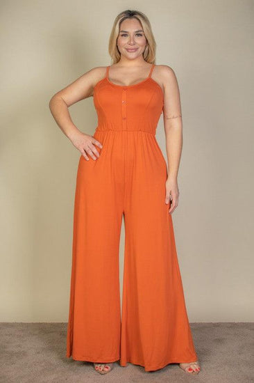 Plus Size Button Front Wide Leg Jumpsuit - Rebel K Collective