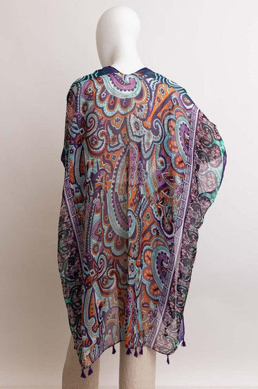 Paisley Print Open Front Kimono w/ Cinched Arms - Rebel K Collective