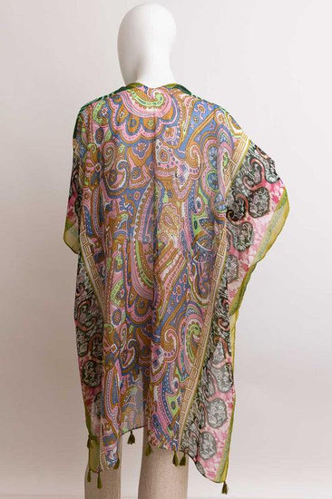 Paisley Print Open Front Kimono w/ Cinched Arms - Rebel K Collective