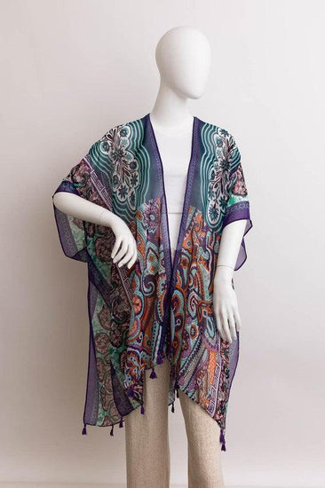 Paisley Print Open Front Kimono w/ Cinched Arms - Rebel K Collective