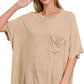 Washed Ribbed Cuffed Short Sleeve Round Neck Top