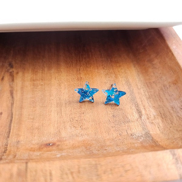 Star Studs - Blue Glitter