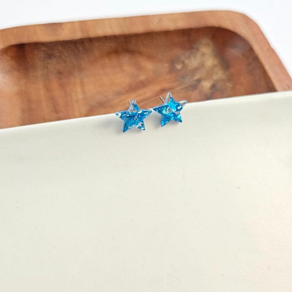 Star Studs - Blue Glitter