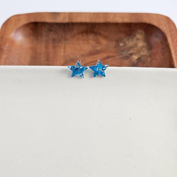 Star Studs - Blue Glitter