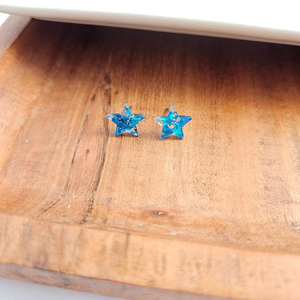 Star Studs - Blue Glitter