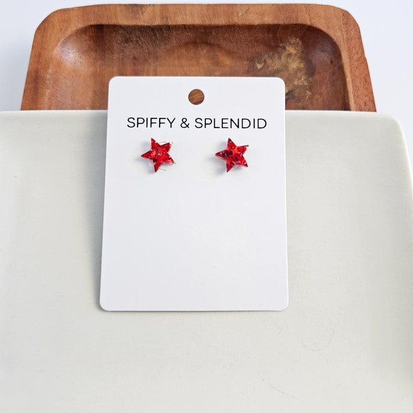 Star Studs - Red Glitter