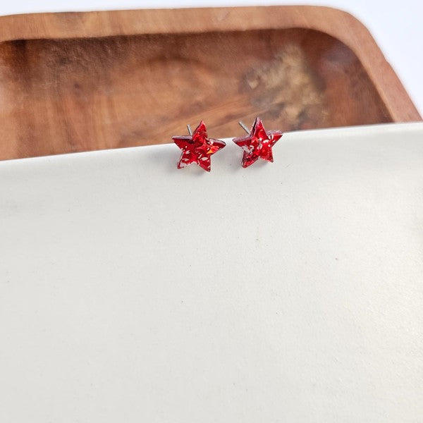 Star Studs - Red Glitter