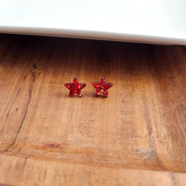 Star Studs - Red Glitter