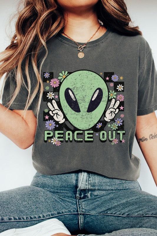 Peace Out Alien Retro Graphic Tee - Rebel K Collective