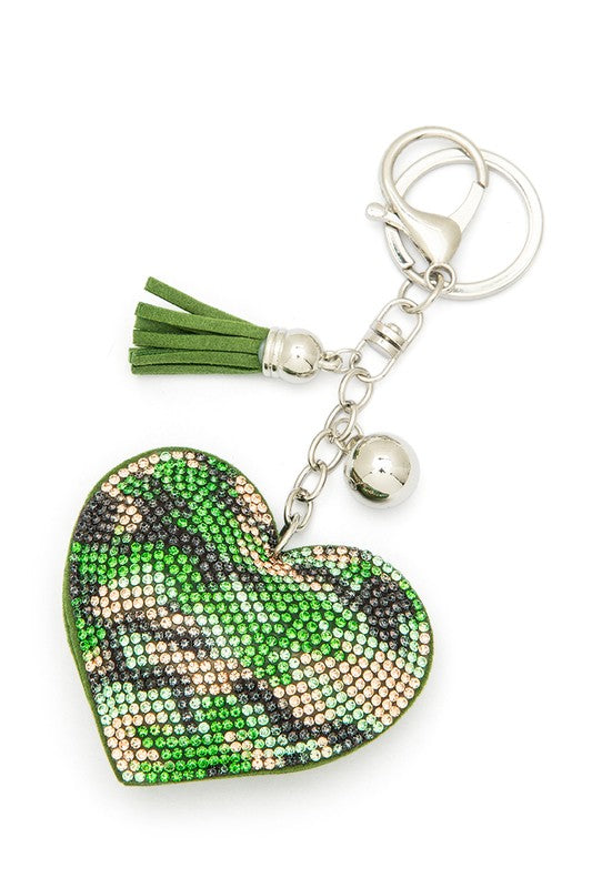 Camouflage Printed Heart Shape Rhinestone KeyChain