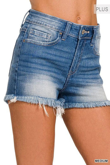 Plus Mid Rise Raw Frayed Hem Denim Shorts - Rebel K Collective