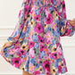 Women Floral Tie Neck Bubble Sleeve Shift Dress - Rebel K Collective