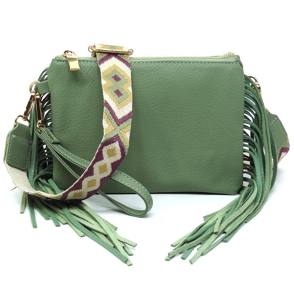 Aztec Guitar Strap Fringe Clutch Crossbody Bag