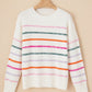 Colorful Striped Ribbed Trim Round Neck Sweater