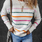 Colorful Striped Ribbed Trim Round Neck Sweater