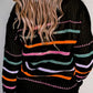 Colorful Striped Ribbed Trim Round Neck Sweater