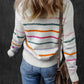 Colorful Striped Ribbed Trim Round Neck Sweater