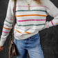 Colorful Striped Ribbed Trim Round Neck Sweater