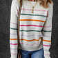 Colorful Striped Ribbed Trim Round Neck Sweater