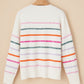 Colorful Striped Ribbed Trim Round Neck Sweater