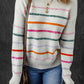 Colorful Striped Ribbed Trim Round Neck Sweater