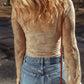 Mesh Crochet Patchwork Slim Fit Long Sleeve Blouse