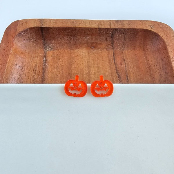 Jack O Lantern Pumpkin Studs - Orange Glitter