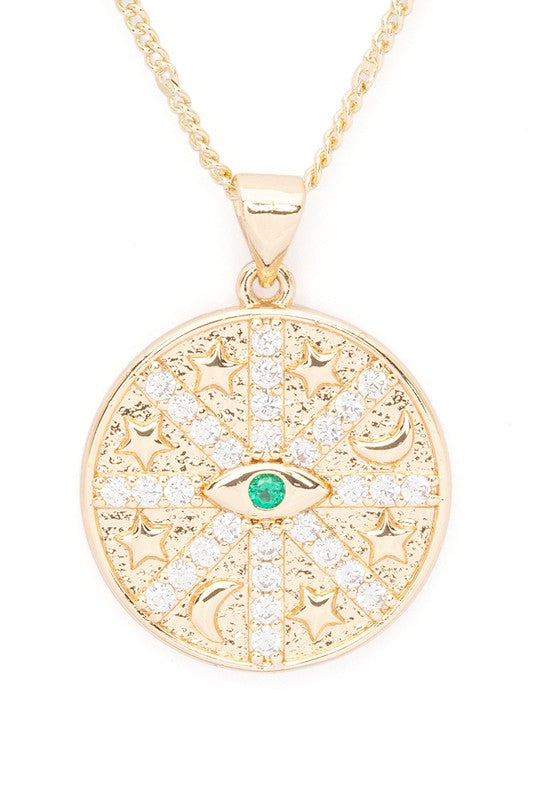 CZ Eye Emblem Pendant Necklace