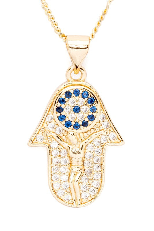 Cubic Zirconia Hamsa Pendant Necklace