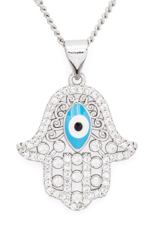 Cubic Zirconia Hamsa Pendant Necklace