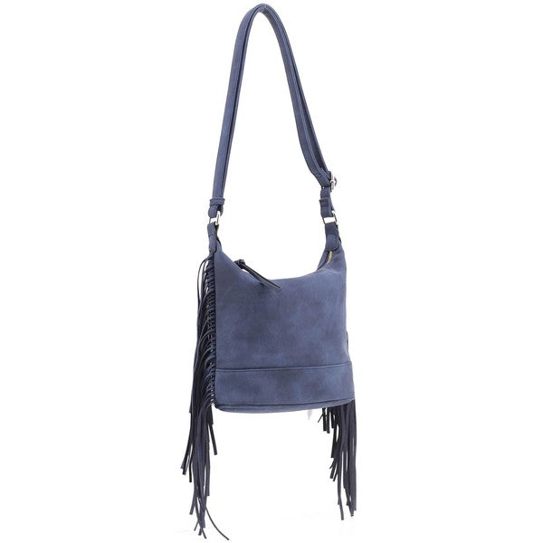 Faux Suede Fringe Crossbody Bag