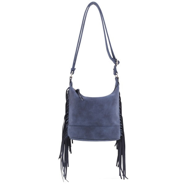 Faux Suede Fringe Crossbody Bag