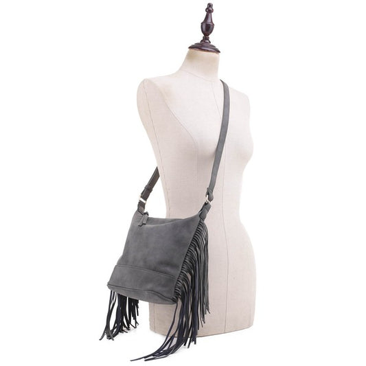 Faux Suede Fringe Crossbody Bag