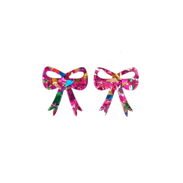 Bow Studs - Pink Sparkle