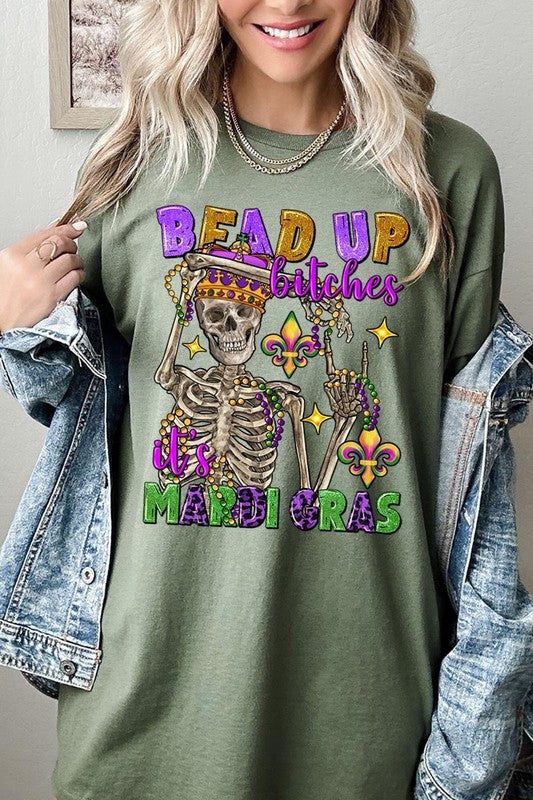 Bead Up Bitches It's Mardi Gras Heavyweight Tee