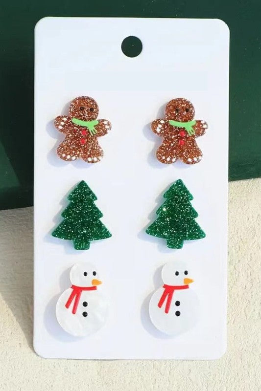 Christmas Earrings 3 Pack Holiday Designs