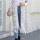 Multicolored Open Front Fringe Hem Cardigan