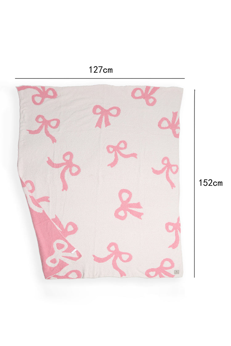 Pink 127*152cm Bow Printed Cozy Soft Throw Blanket