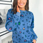 Sky Blue Leopard Drop Shoulder Plus Size Sweatshirt