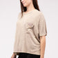 Washed Ribbed Cuffed Short Sleeve Round Neck Top