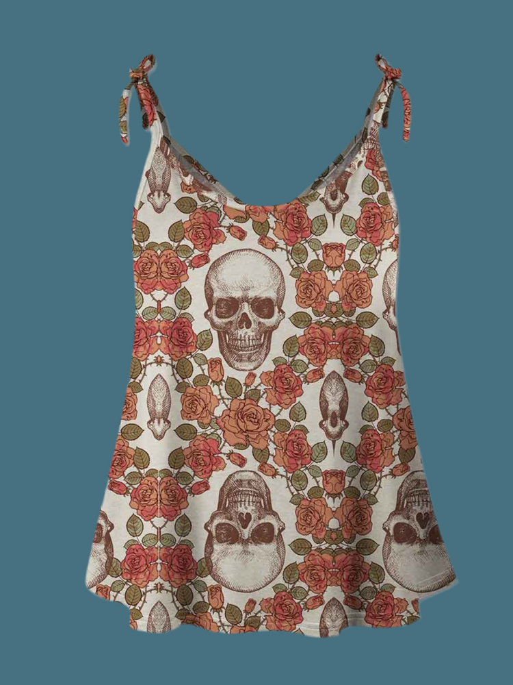 FAM-FAM Skull Scoop Neck Tie Shoulder Cami