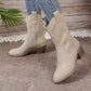 Fashion Chunky-heeled Pointed Toe Boots Winter Ethnic Style Embroidered Mid-Tube Western Shoes Women