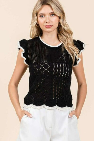 Ruffled cap sleeve knit top