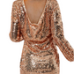 Backless Sequin Mock Neck Long Sleeve Mini Dress