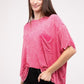 Washed Ribbed Cuffed Short Sleeve Round Neck Top