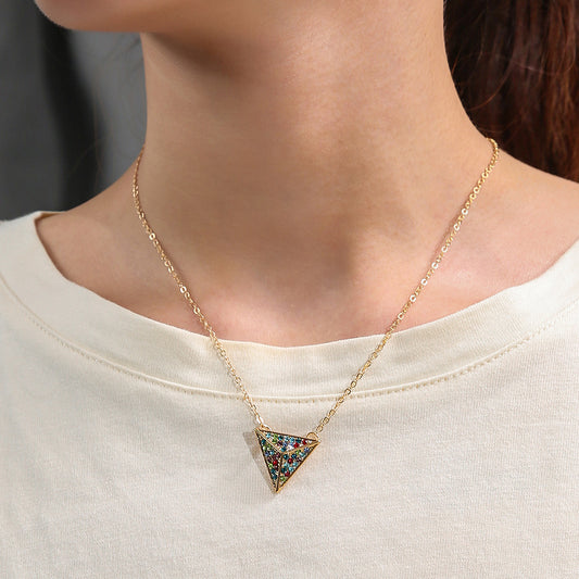 Simple And Generous Triangle Necklace With Flashing Diamonds And Colored Gemstones