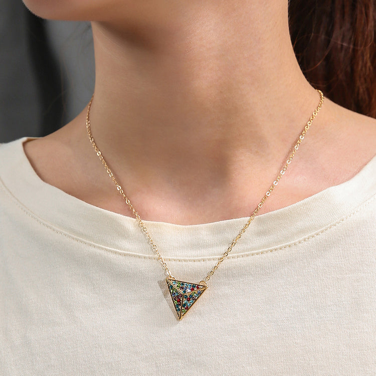 Simple And Generous Triangle Necklace With Flashing Diamonds And Colored Gemstones