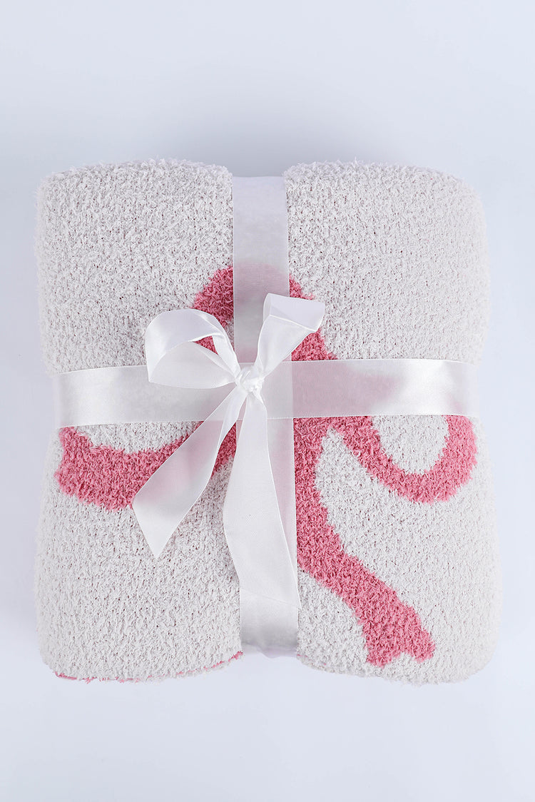 Pink 127*152cm Bow Printed Cozy Soft Throw Blanket