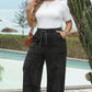 Black Plus Mineral Wash Exposed Seam Wide Leg Cropped Pants