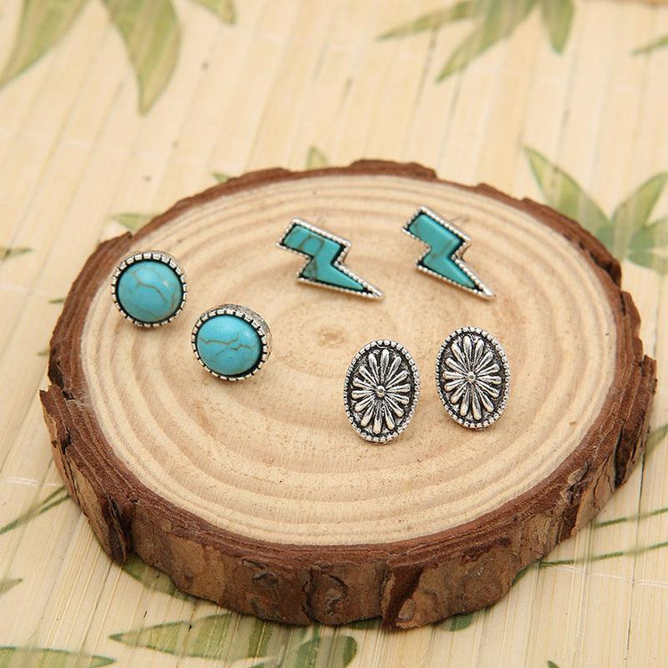 3 Piece Artificial Turquoise Stud Earrings - Rebel K Collective